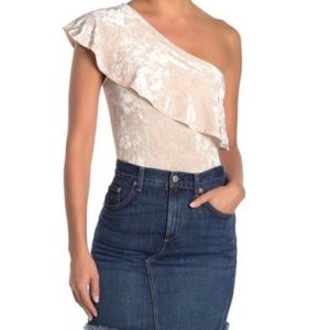 Love Fire One Shoulder Ruffled Velvet Bodysuit